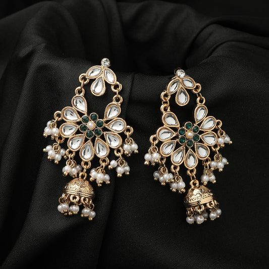 Gold Kundan And Pearl Jhumkas