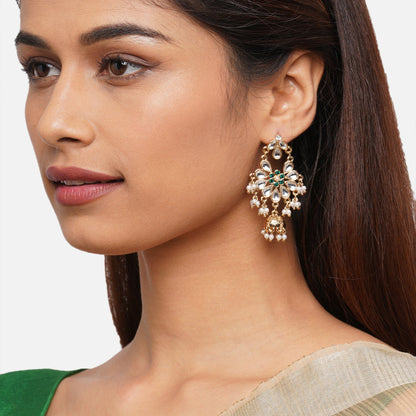 Gold Kundan And Pearl Jhumkas