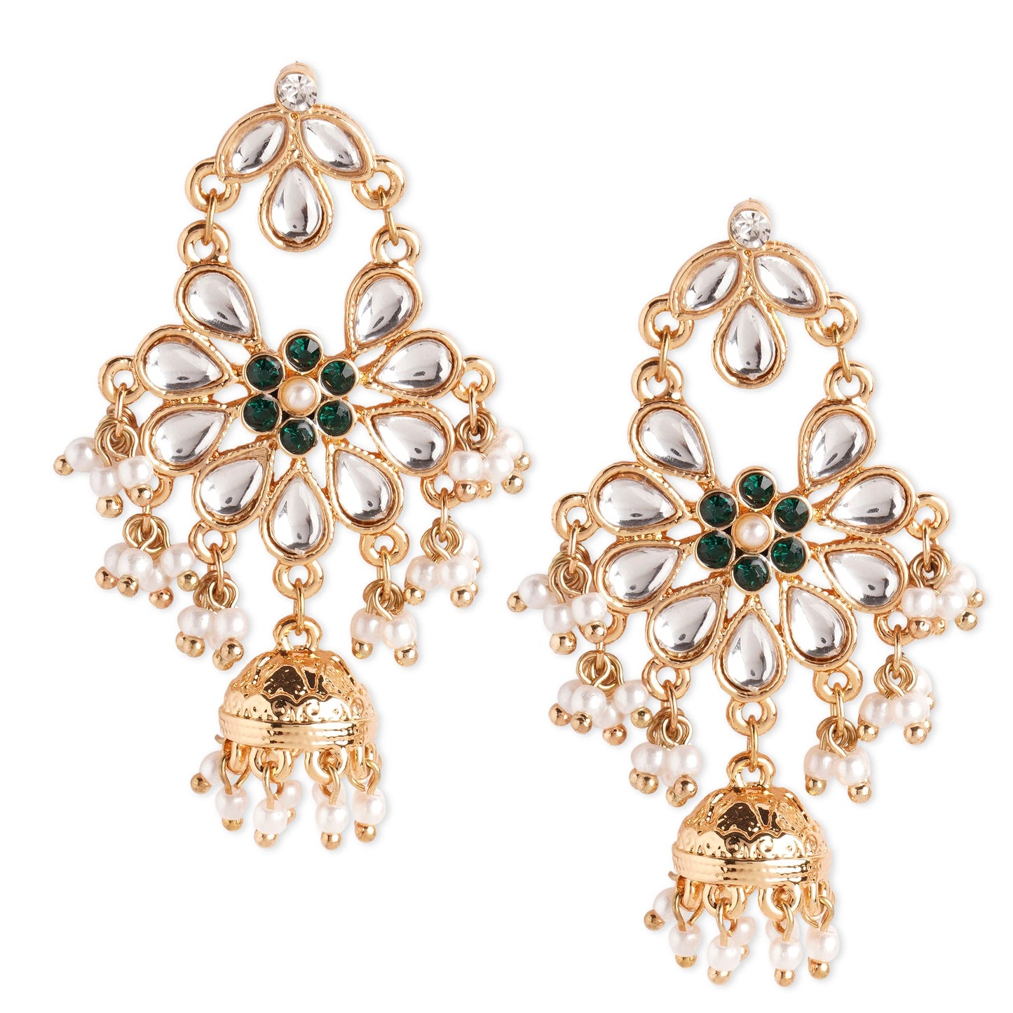 Gold Kundan And Pearl Jhumkas