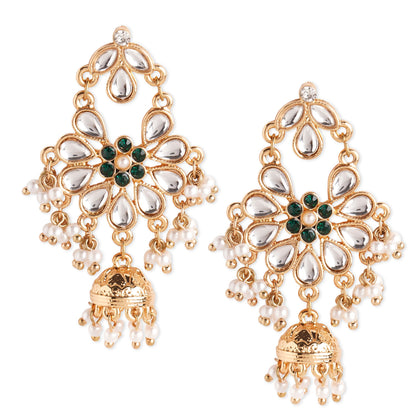 Gold Kundan And Pearl Jhumkas