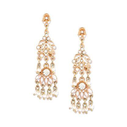 Gold And Pearl Long Drop Earring