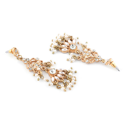 Gold And Pearl Long Drop Earring