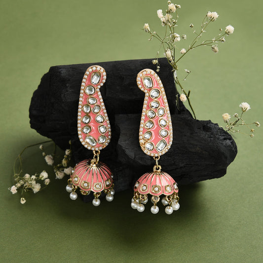 Pink Paisley Enamel Jhumkas Earring