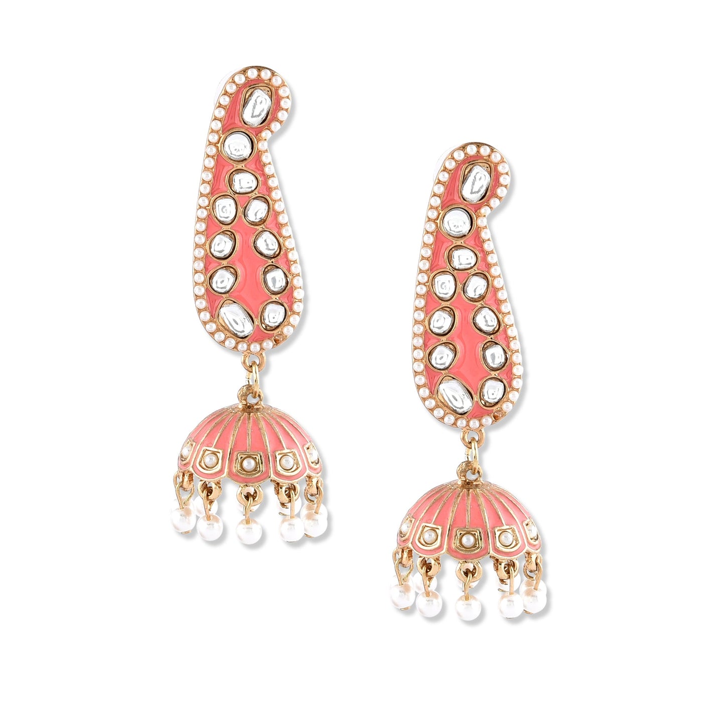 Pink Paisley Enamel Jhumkas Earring
