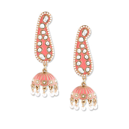 Pink Paisley Enamel Jhumkas Earring