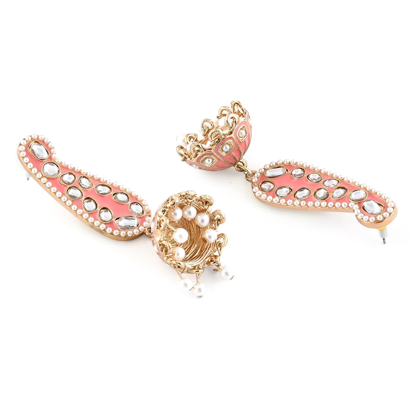 Pink Paisley Enamel Jhumkas Earring