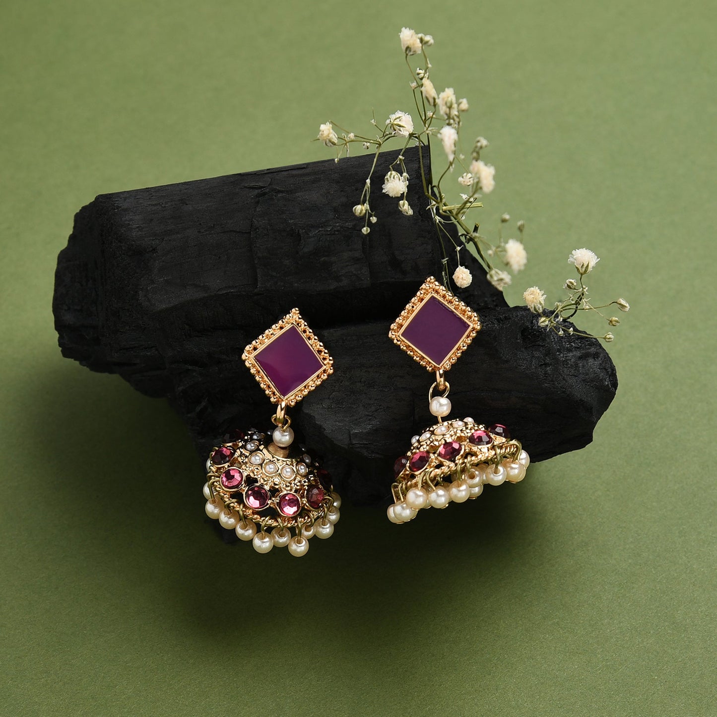 Maroon Diamond Shape Jhumkas Earring