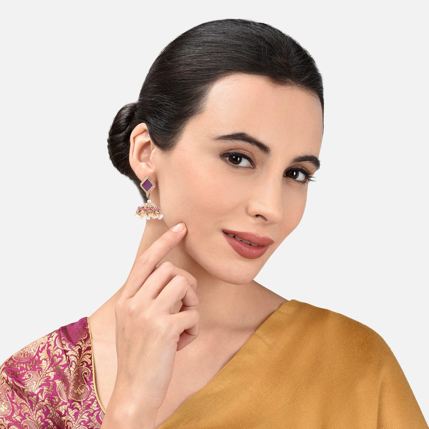 Maroon Diamond Shape Jhumkas Earring