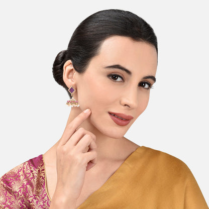 Maroon Diamond Shape Jhumkas Earring