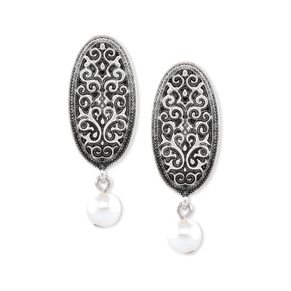 Silver Oxidised Pearl Drop Earring