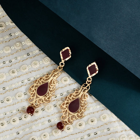 Red Filigree Long Drop Earrings