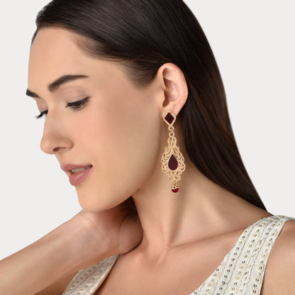 Red Filigree Long Drop Earrings
