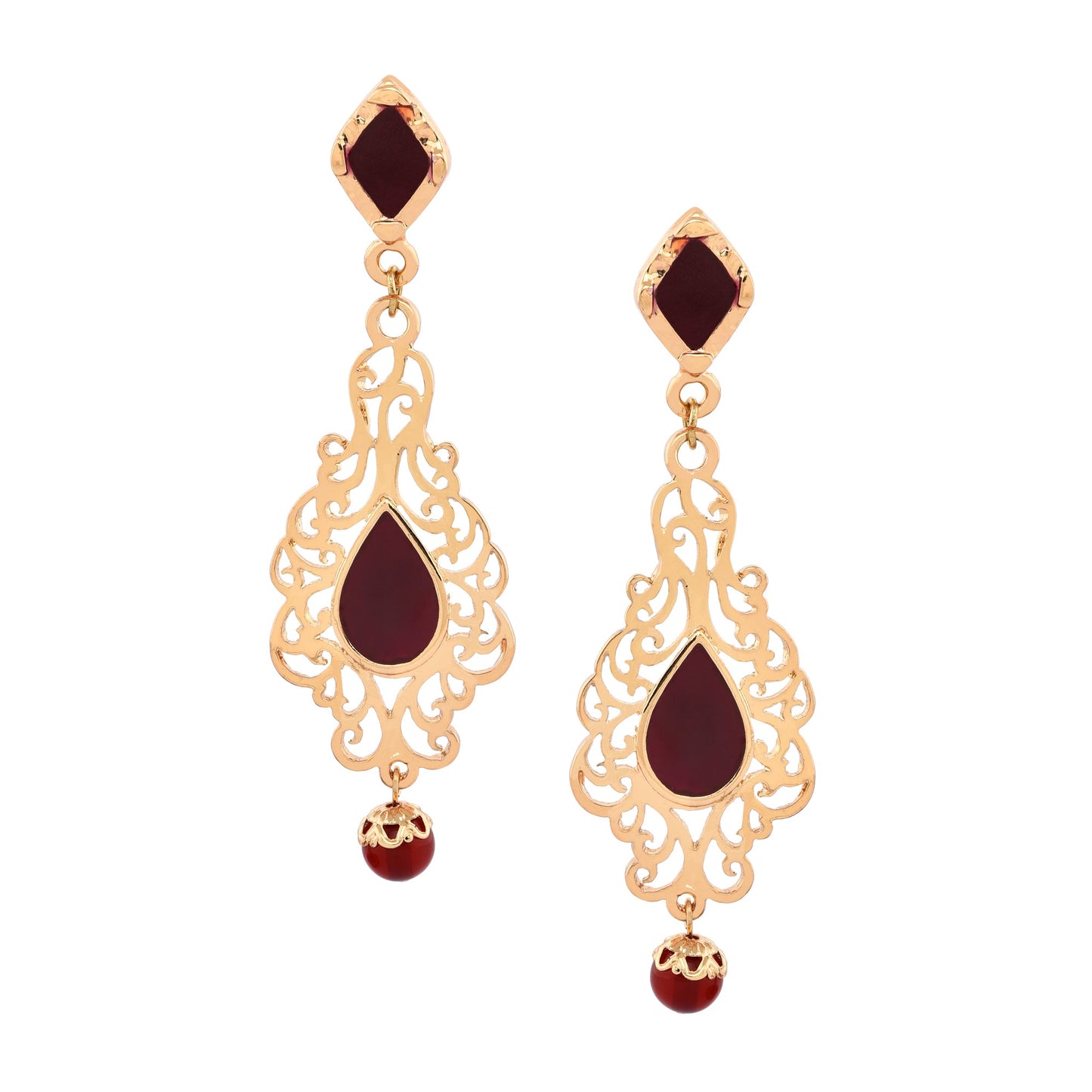 Red Filigree Long Drop Earrings
