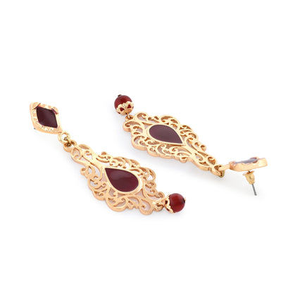 Red Filigree Long Drop Earrings