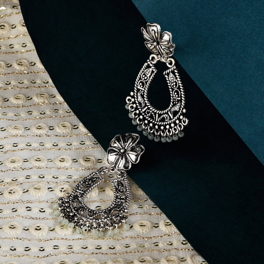 Silver Oxidized Mint Chandbalis Earrings