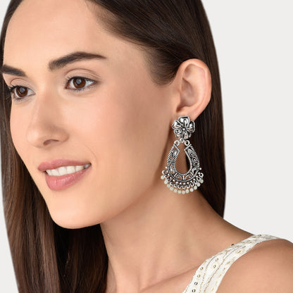 Silver Oxidized Mint Chandbalis Earrings