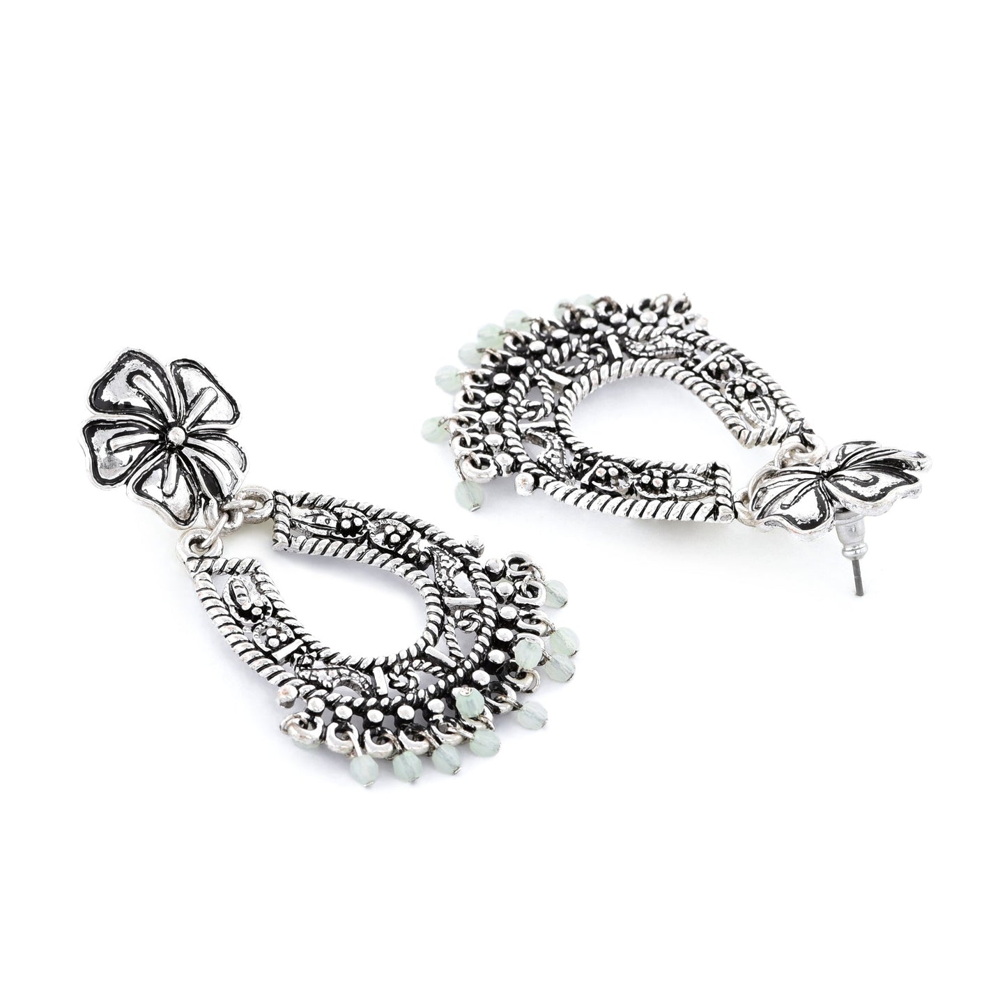 Silver Oxidized Mint Chandbalis Earrings