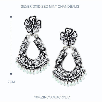 Silver Oxidized Mint Chandbalis Earrings
