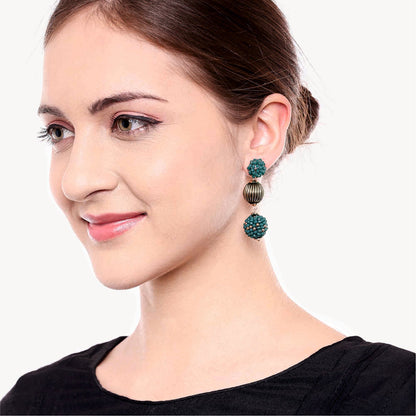 Green Beaded Short Drop Earring