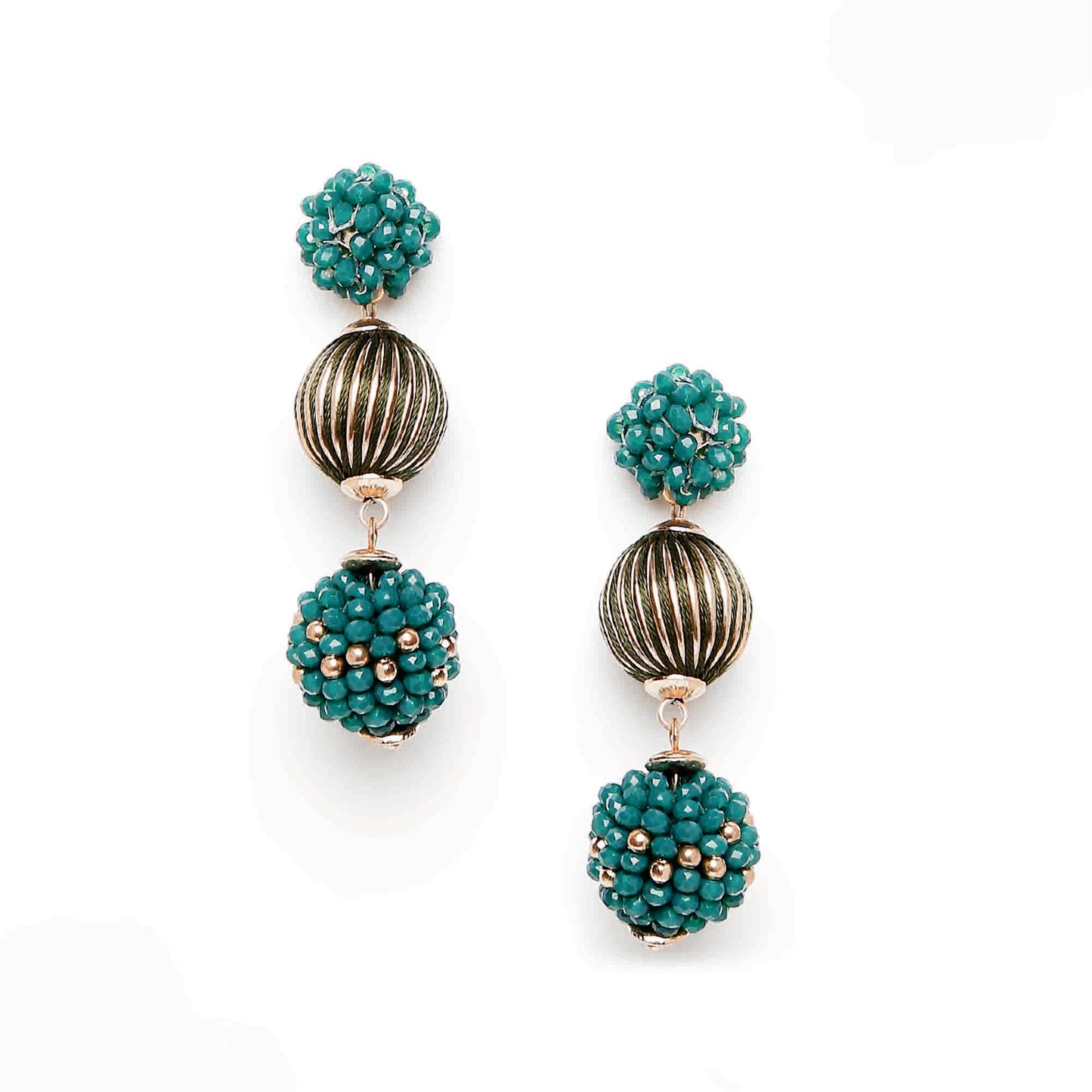 Green Beaded Short Drop Earring