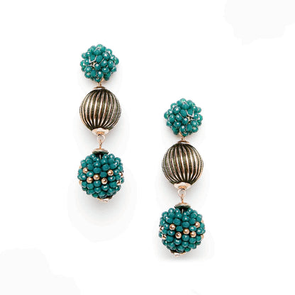 Green Beaded Short Drop Earring