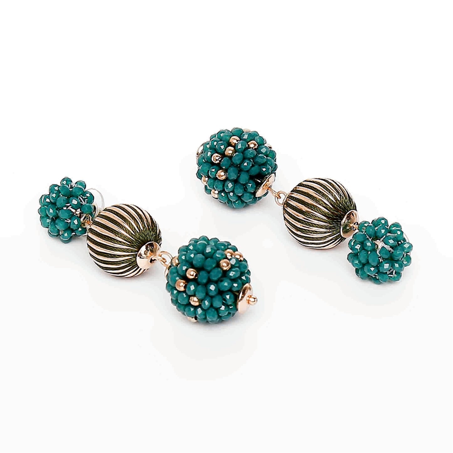 Green Beaded Short Drop Earring