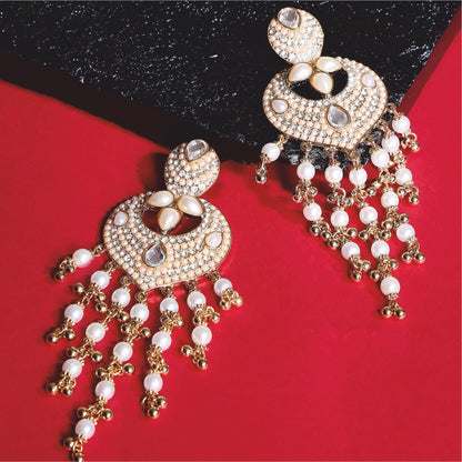 Gold Tear Drop Shape Pearl Chandbalis