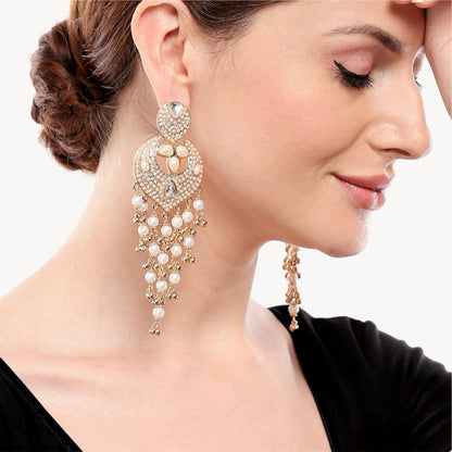 Gold Tear Drop Shape Pearl Chandbalis