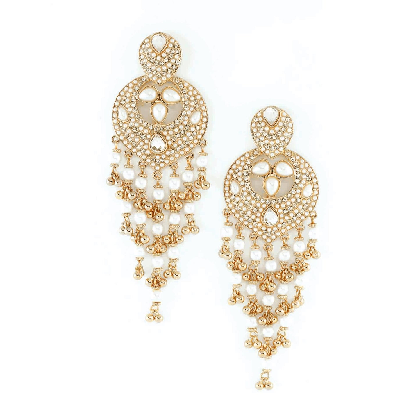 Gold Tear Drop Shape Pearl Chandbalis