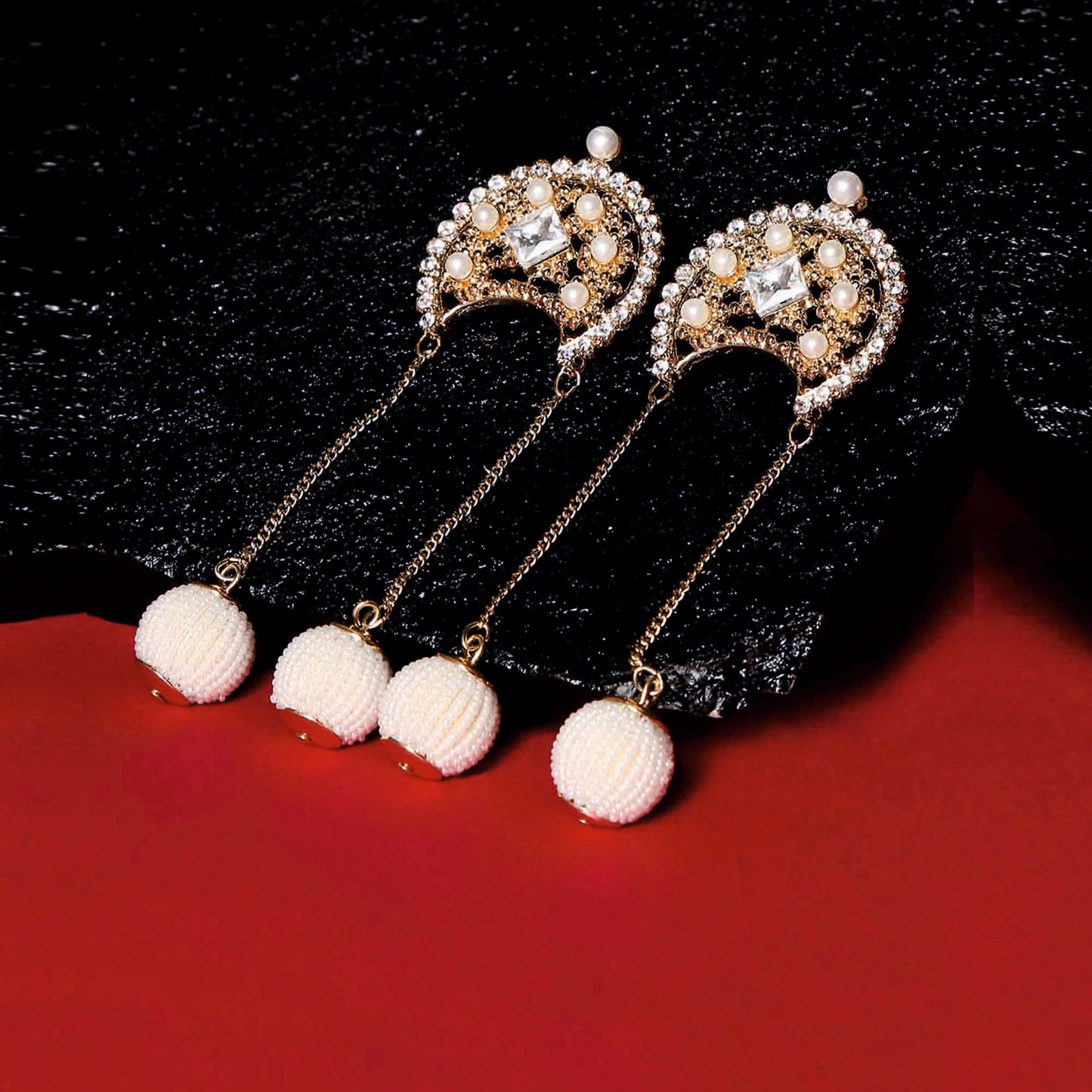 Gold Pearl Beaded Drop Earrings