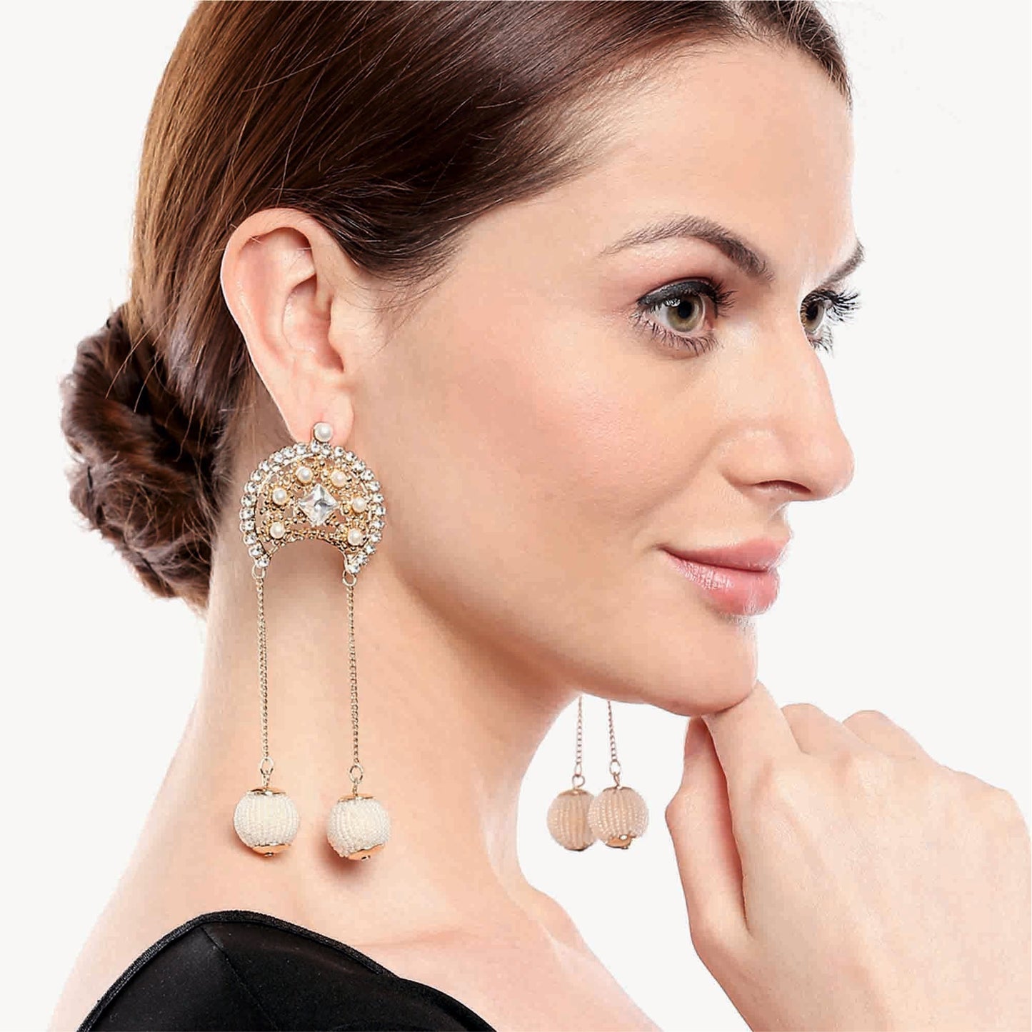 Gold Pearl Beaded Drop Earrings