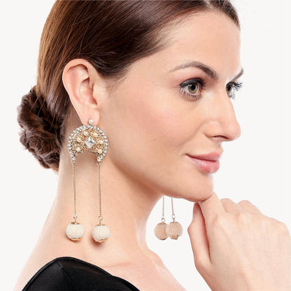 Gold Pearl Beaded Drop Earrings