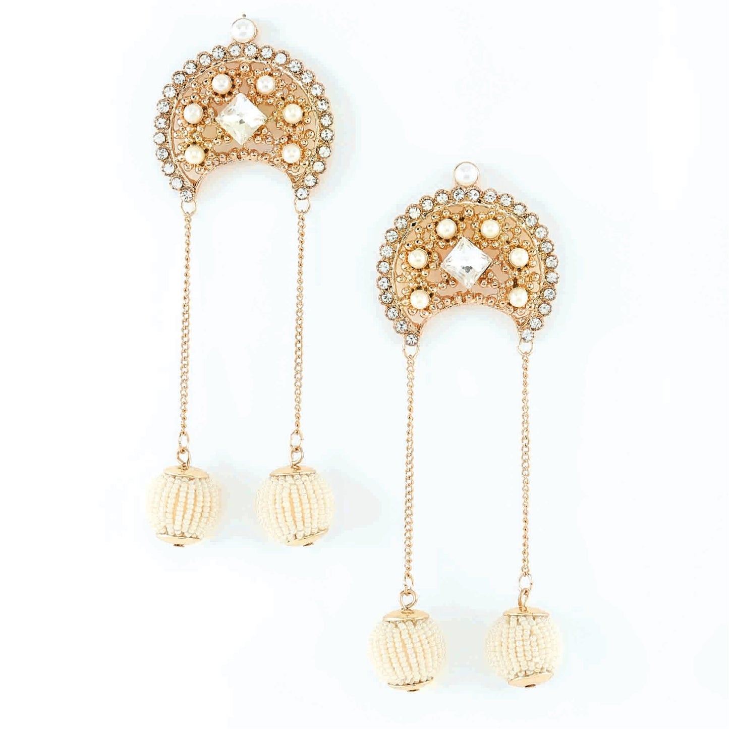 Gold Pearl Beaded Drop Earrings