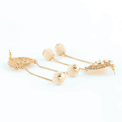 Gold Pearl Beaded Drop Earrings